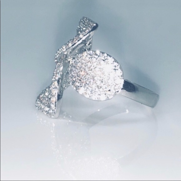 PP AAA Pave 3 Leaf Design Open Ring Fits 7-8.5 - Picture 6 of 8